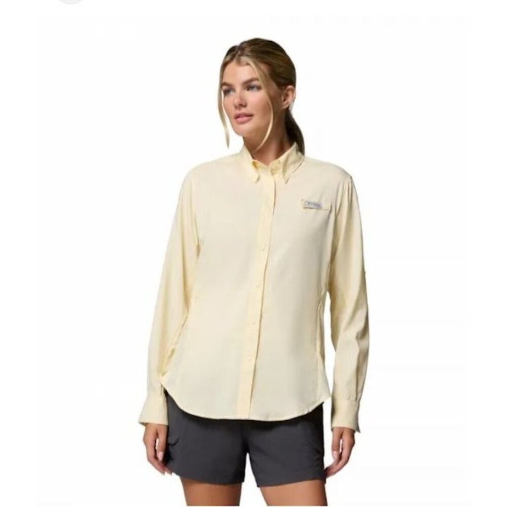 Columbia PGF Tamiami Lemon Long Roll Sleeve Top Blouse Women's Large